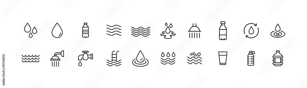 Editable vector pack of water line icons.