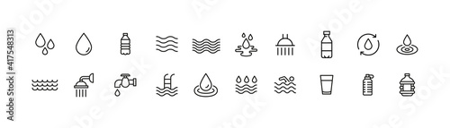Editable vector pack of water line icons.