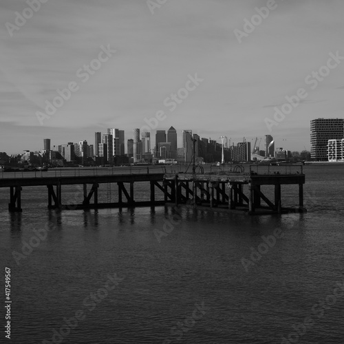 East London River Thames Canary Wharf Black and White