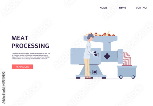 Website of meat processing factory or meat equipment, flat vector illustration.