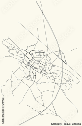 Black simple detailed street roads map on vintage beige background of the municipal district Kolovraty cadastral area of Prague  Czech Republic