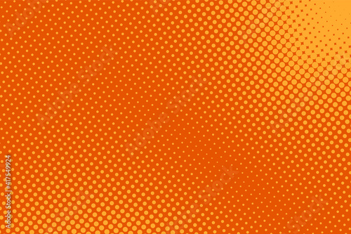 Pop art background. Halftone comic pattern. Orange texture with points. Cartoon retro texture. Vector illustration. Geometric duotone print with half tone effect. Gradient wow design.