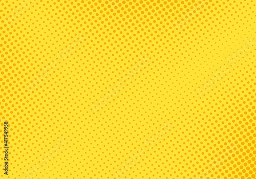 Pop art pattern. Halftone comic background. Yellow dotted print. Cartoon retro texture. Vector illustration. Duotone wallpaper with half tone effect. Gradient design. Anime banner.