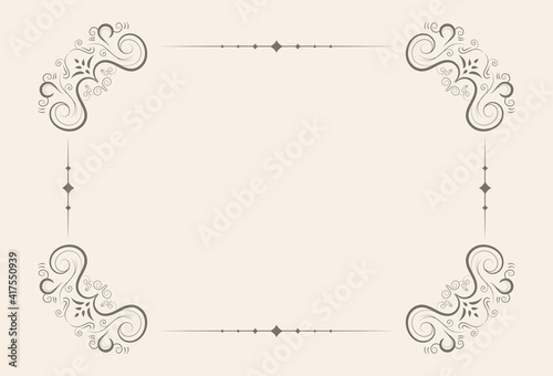 Calligraphic Decorative frame rectangular background with Ornamental golden design, vintage border frame, Vector
