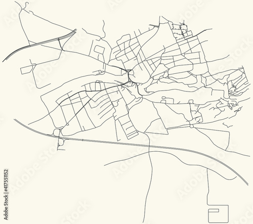 Black simple detailed street roads map on vintage beige background of the municipal district Řeporyje cadastral area of Prague, Czech Republic