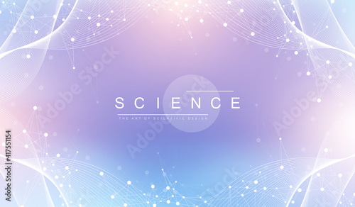 Expansion of life. Colorful explosion background with connected line and dots, wave flow. Visualization Quantum technology. Abstract graphic background explosion, motion burst, vector illustration
