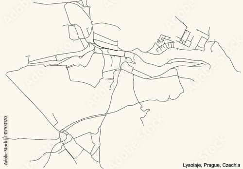 Black simple detailed street roads map on vintage beige background of the municipal district Lysolaje cadastral area of Prague  Czech Republic