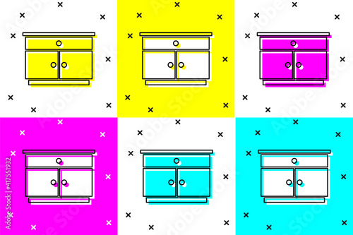 Set Furniture nightstand icon isolated on color background. Vector.