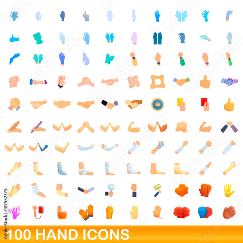 Fototapeta Naklejka Na Ścianę i Meble -  100 hand icons set. Cartoon illustration of 100 hand icons vector set isolated on white background