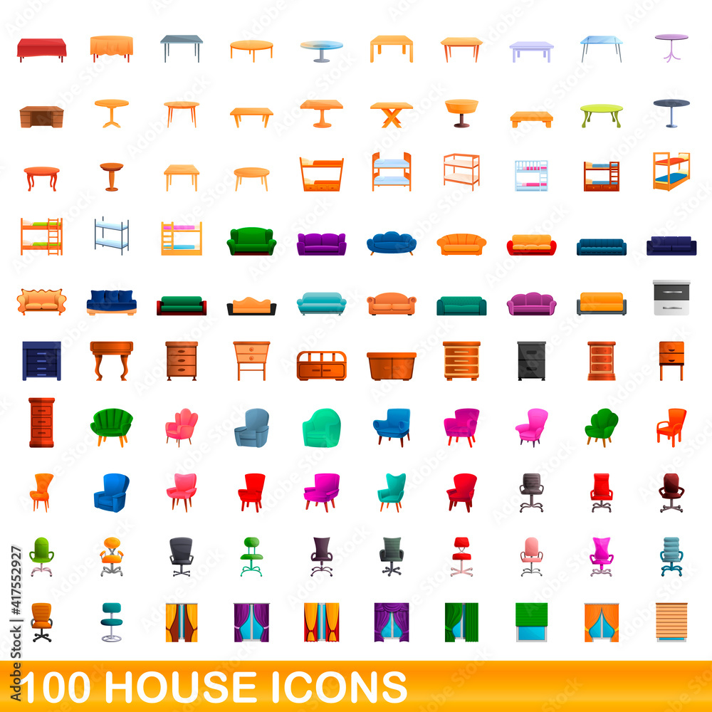 100 house icons set. Cartoon illustration of 100 house icons vector set isolated on white background
