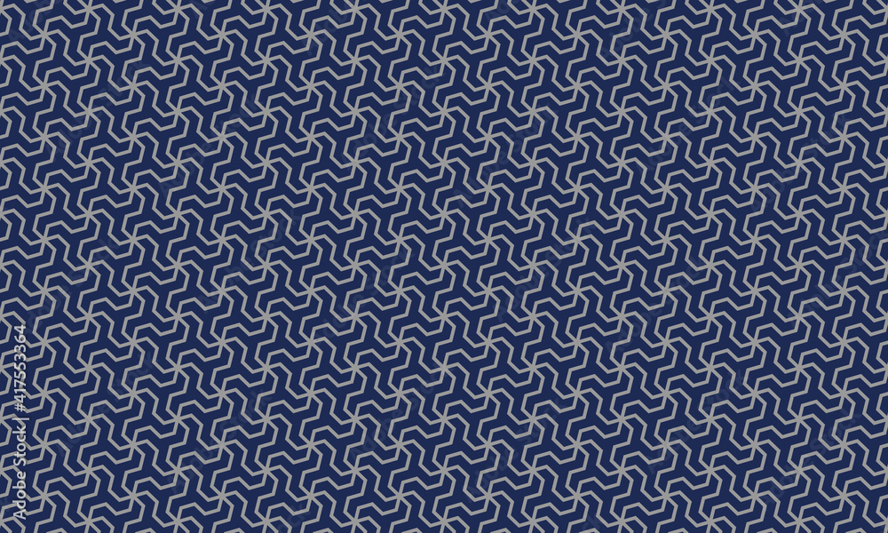 和柄　捻じ麻の葉文様　シームレスパターン　背景素材　青　グレー