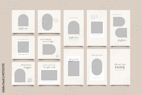 Minimalist social media post and story template. Suitable for social media post and story and web mobile ads. Vector with photo collage	