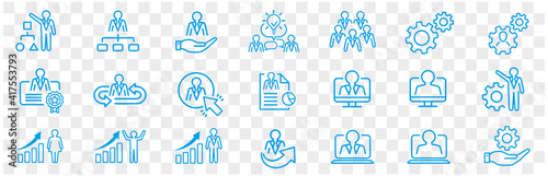 Management line icons. Business people, Algorithm and Group. Startup strategy linear icon set. Vector