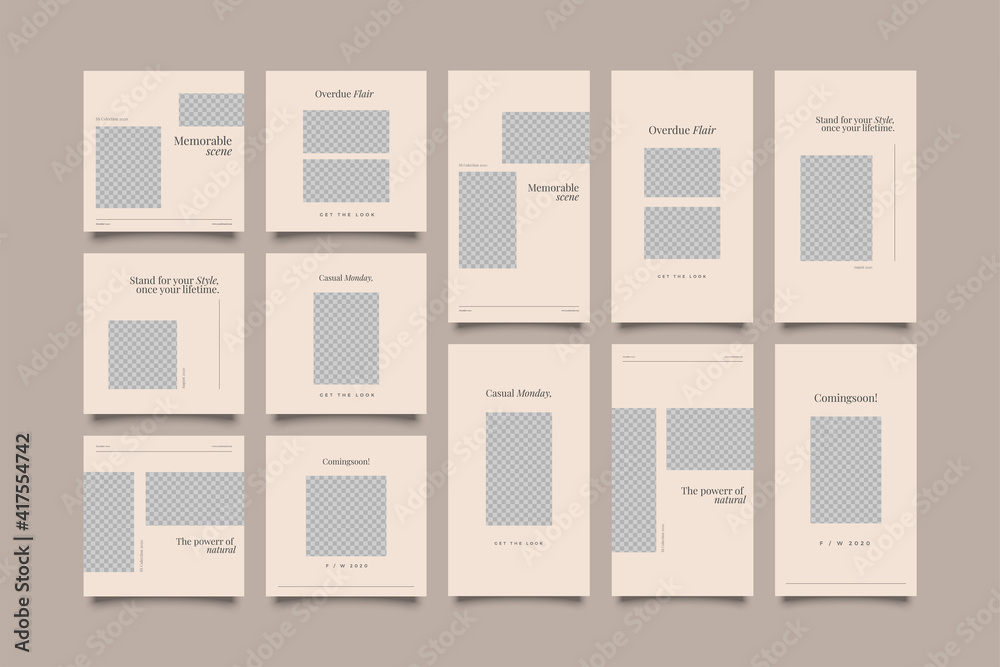 Minimalist social media post and story template. Suitable for social media post and story and web mobile ads. Vector with photo collage	