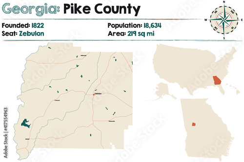 Large and detailed map of Pike county in Georgia, USA. photo