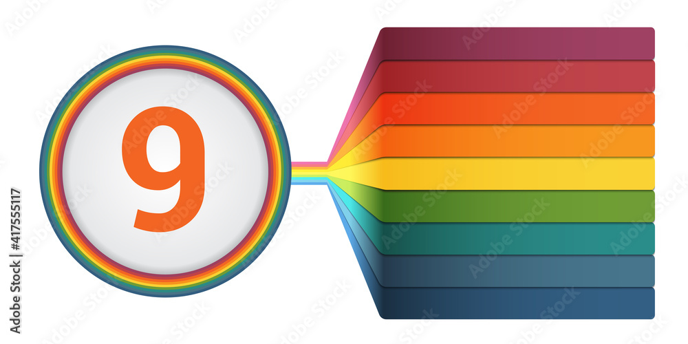 Fototapeta premium Template for Infographics 9 positions. Colourful numbered strips with prospect. Infographic.