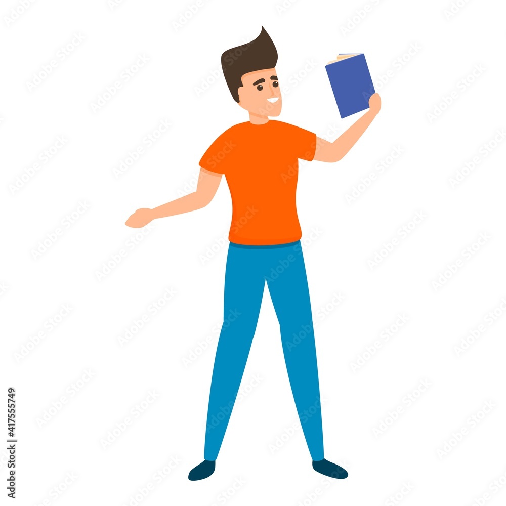 School boy reading icon. Cartoon of school boy reading vector icon for web design isolated on white background School boy reading icon. Cartoon of school boy reading vector icon for web design isolated on white background