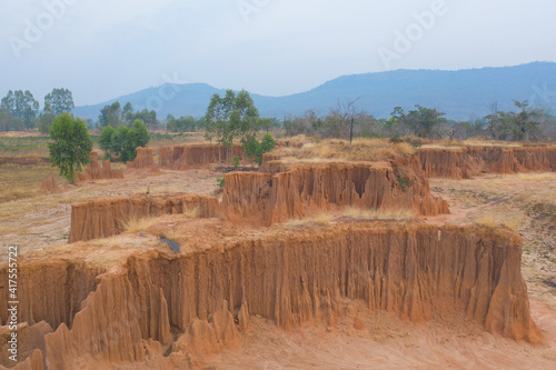 Aerial view of Lalu, Srakaew, Thailand. Dry rock reef. Nature landscape background. Grand Canyon of Thailand. photo