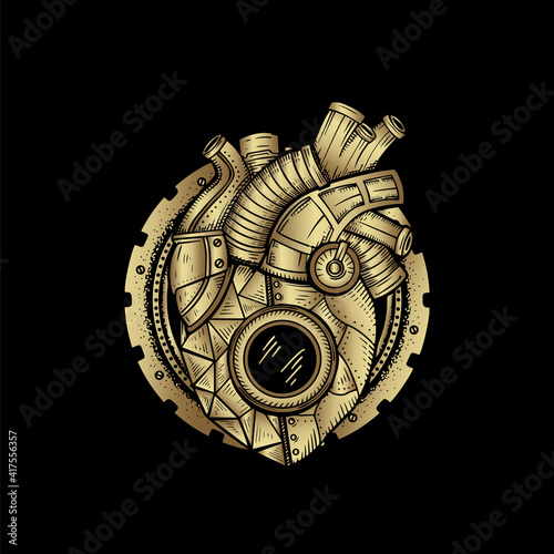 Mechanical heart , card illustration with hand draw esoteric, boho, spiritual, geometric, astrology, magic themes, for tarot reader card or posters