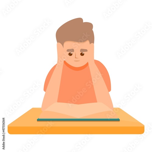 Sad reading boy icon. Cartoon of sad reading boy vector icon for web design isolated on white background