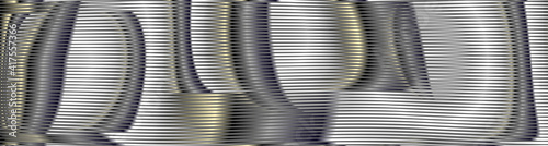 Futuristic abstract rounded shapes with grey linear texture with moire effect. Monochrome background saver for interior decor, all panel, mobile apps, business card, image of blog. 