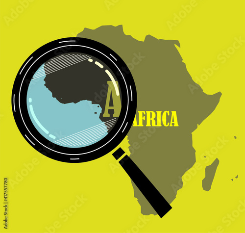 Magnifying glass over the map of Africa