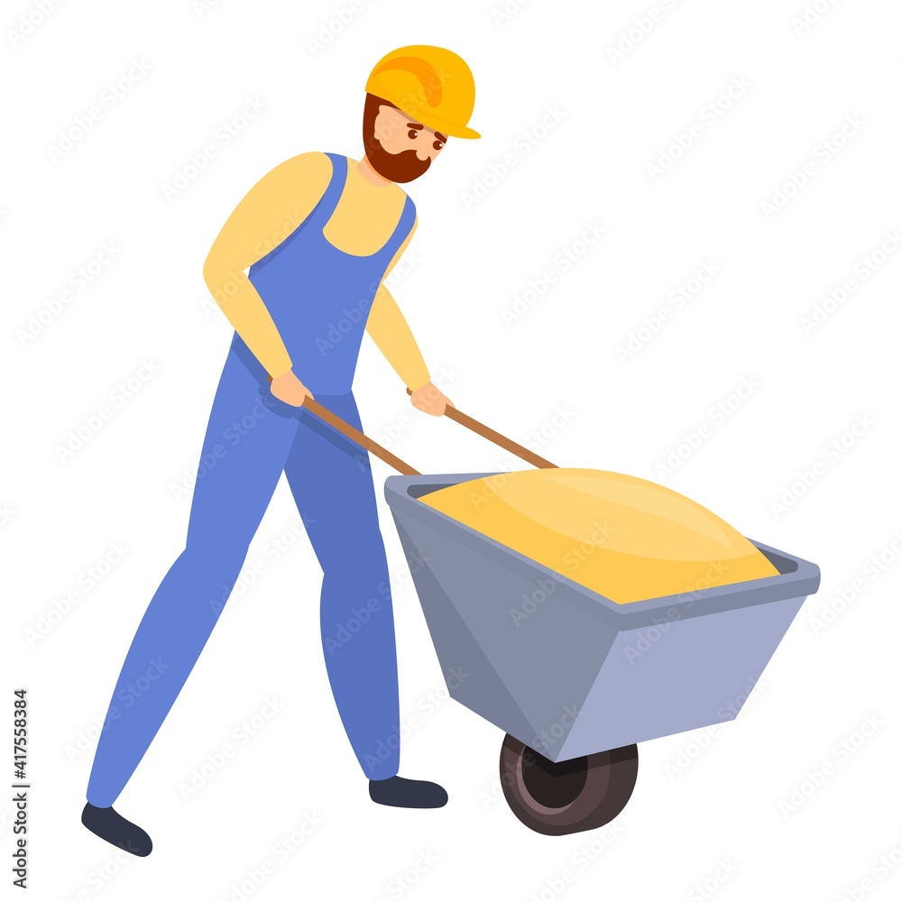 Builder sand wheelbarrow icon. Cartoon of builder sand wheelbarrow vector icon for web design isolated on white background Builder sand wheelbarrow icon. Cartoon of builder sand wheelbarrow vector icon for web design isolated on white background