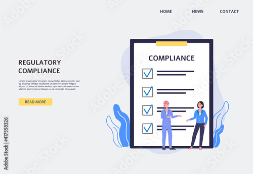 Law regulatory compliance website banner design flat vector illustration.