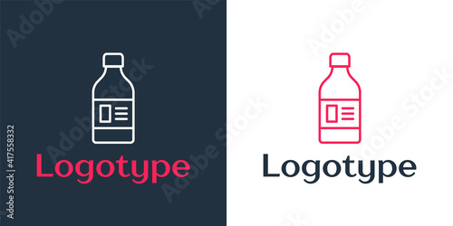 Logotype line Plastic bottle for laundry detergent, bleach, dishwashing liquid or another cleaning agent icon isolated on white background. Logo design template element. Vector.