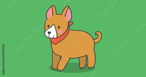 Cartoon cute brown dog and red scarf  walking animation.