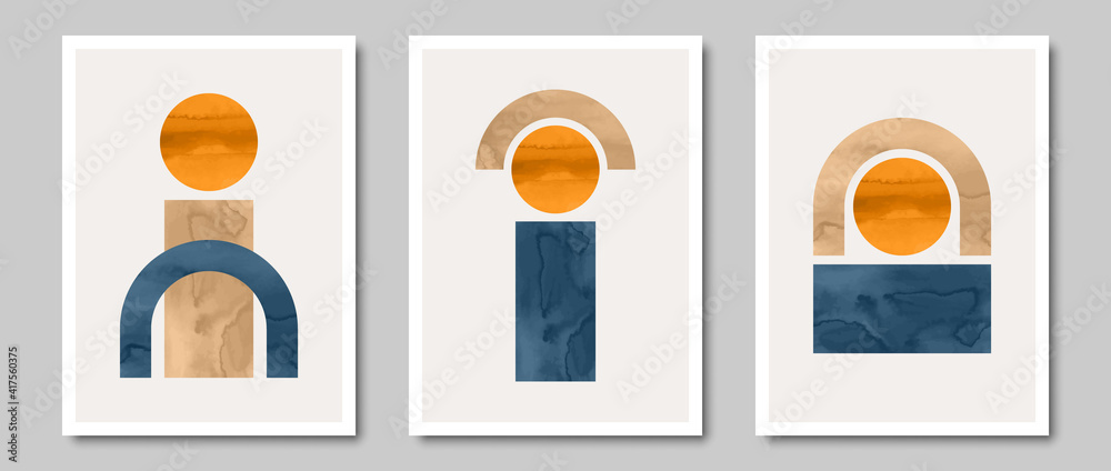Set of trendy contemporary abstract creative minimalist  compositions for wall decoration, 