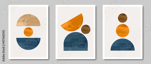 Set of trendy contemporary abstract creative minimalist  compositions for wall decoration,  photo