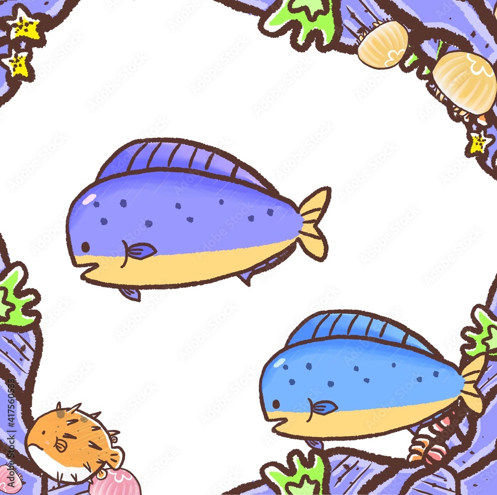 R もっとメルヘンな水族館 壁紙 シイラ ハリセンボン Ilustracion De Stock Adobe Stock