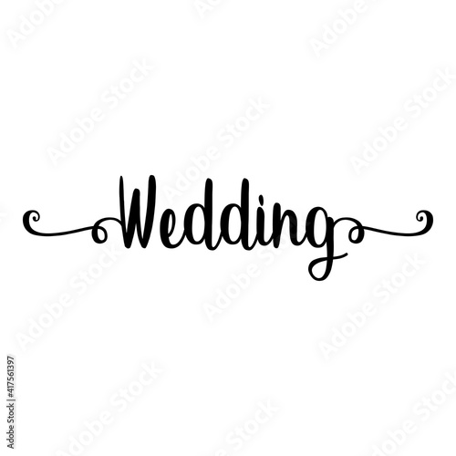 Banner con texto manuscrito wedding escrito a mano con florituras en color negro