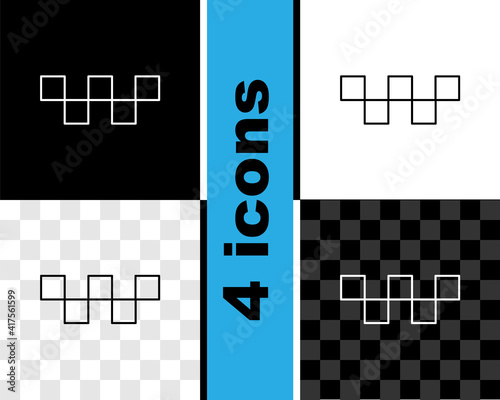 Set line Taxi car roof icon isolated on black and white, transparent background. Vector.