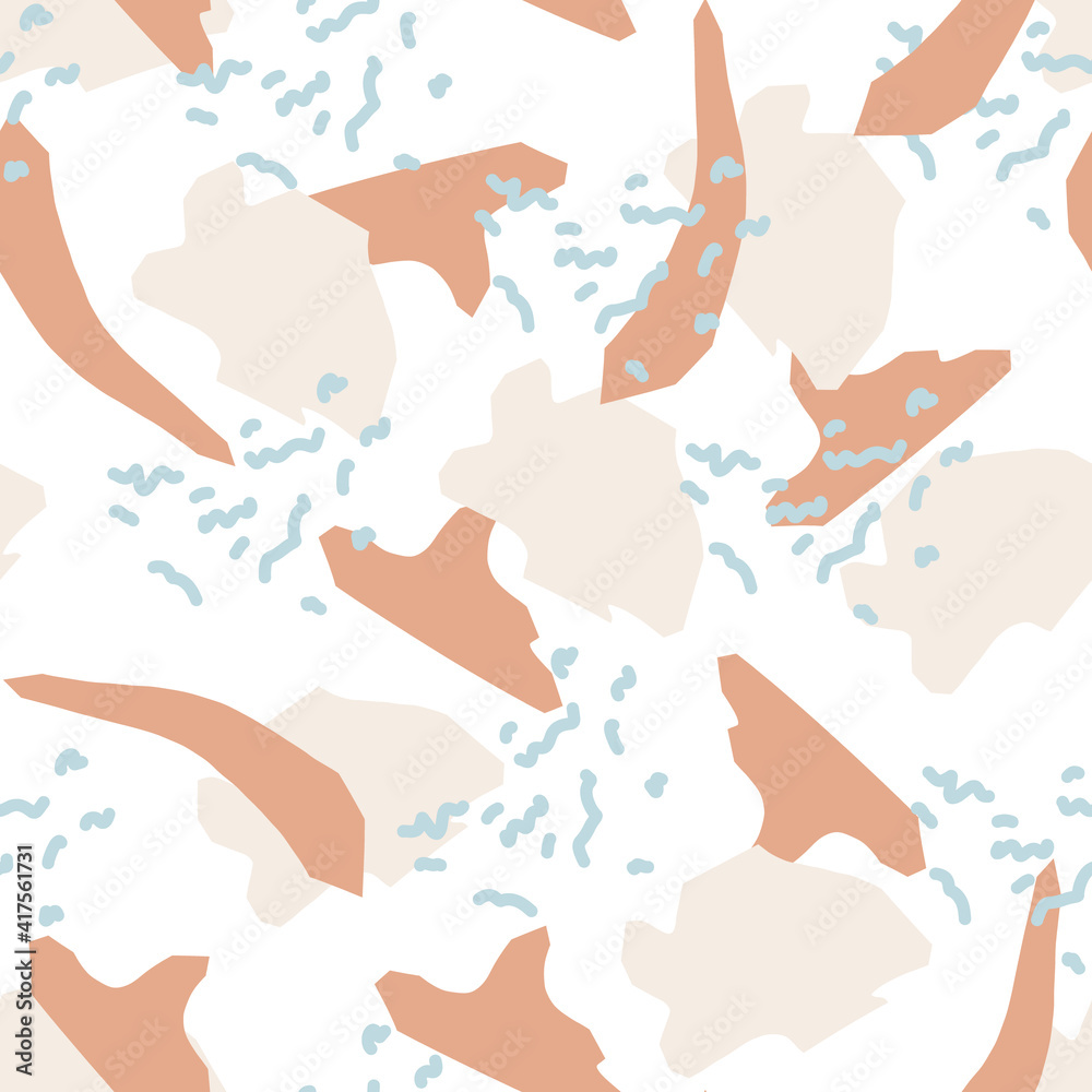 Fototapeta premium Abstract seamless pattern, terrazzo, pastel colors, beige blue shapes