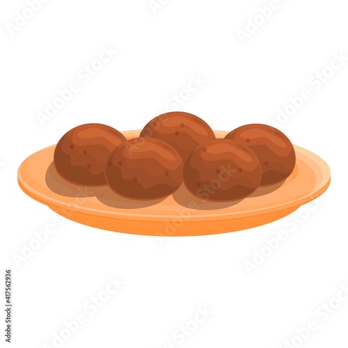 Plate falafel icon. Cartoon of plate falafel vector icon for web design isolated on white background