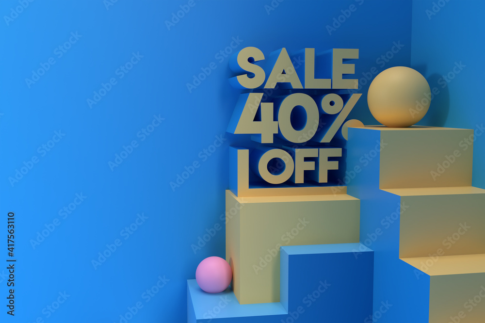 Fototapeta premium 3D Render Abstract 40% Sale OFF Discount Banner 3D Illustration Design.