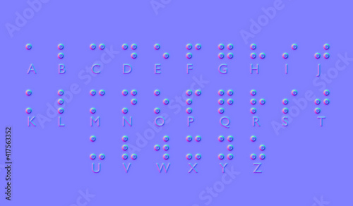 Braille dots alphabet for visually impaired, normal map, 3d render
