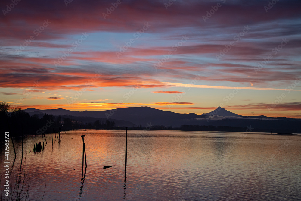 Mt Hood and Columbia River sunrise