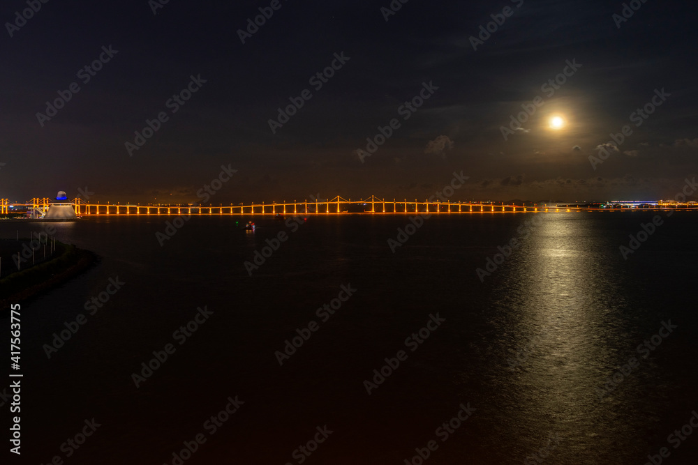 Amizade Bridge & Macao Science Center at Night, Macau