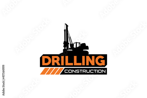 Contractor, trench digger and drilling rig logo design inspiration Heavy equipment logo vector for construction company. Creative excavator illustration for logo template.