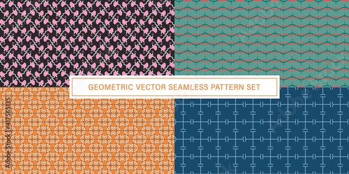 Set of geometrical Seamless Pattern vector background, texture ornament.