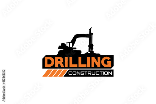 Contractor, trench digger and drilling rig logo design inspiration Heavy equipment logo vector for construction company. Creative excavator illustration for logo template.