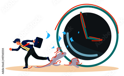 illustration business concept man running in a hurry  time clock vector flat  lifestyle vector 