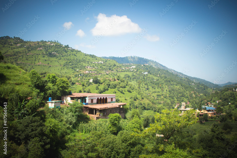village view from the mountain with lovely blue sky