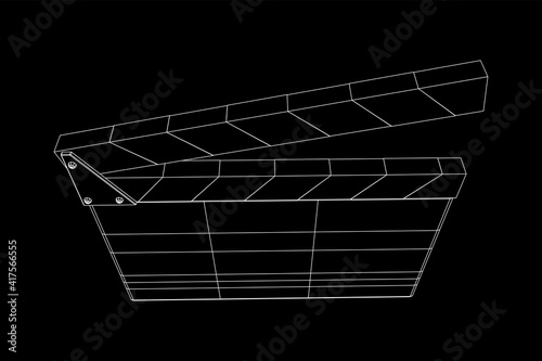 Movie clapper board. Film cinema concept. Wireframe low poly mesh vector illustration