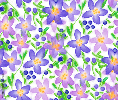 Seamless pattern with bright spring flowers