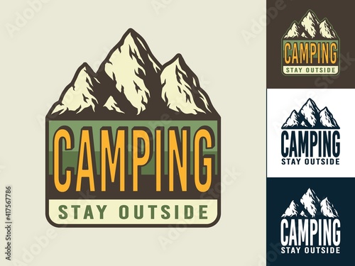 Colored set of mountain and rock patch or emblem for camping and outdoor travel expedition or t-shirt print photo