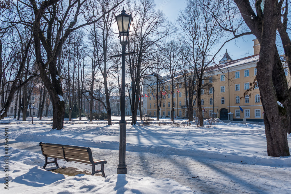 Urban Scene in Winter in Riga, Latvia